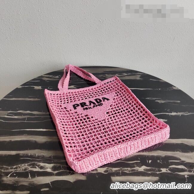 Top Quality Prada Woven Raffia Tote Bag 1BG393 Pink 2021