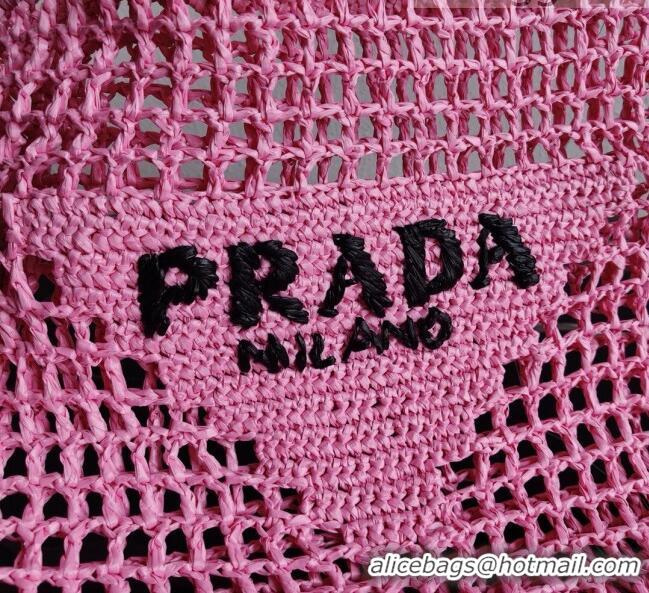 Top Quality Prada Woven Raffia Tote Bag 1BG393 Pink 2021