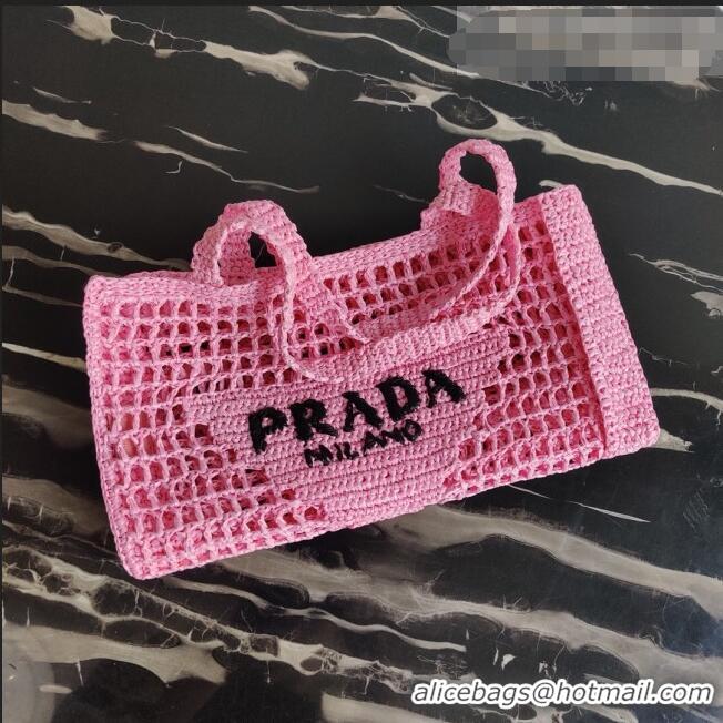 Top Quality Prada Woven Raffia Tote Bag 1BG393 Pink 2021