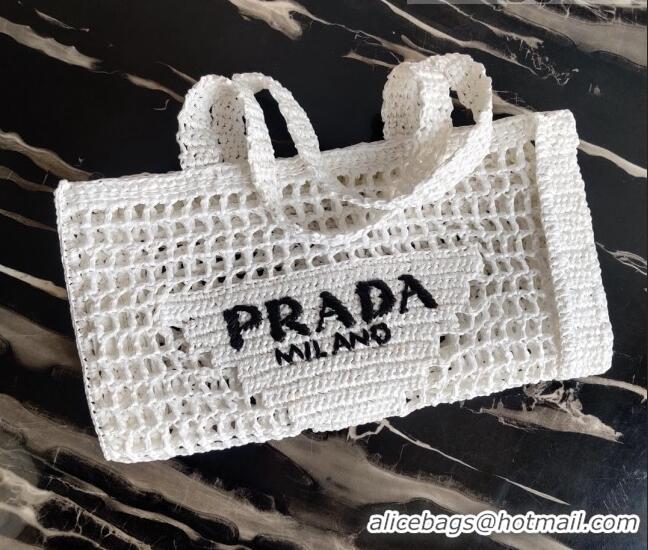 Shop Discount Prada Woven Raffia Tote Bag 1BG393 White 2021