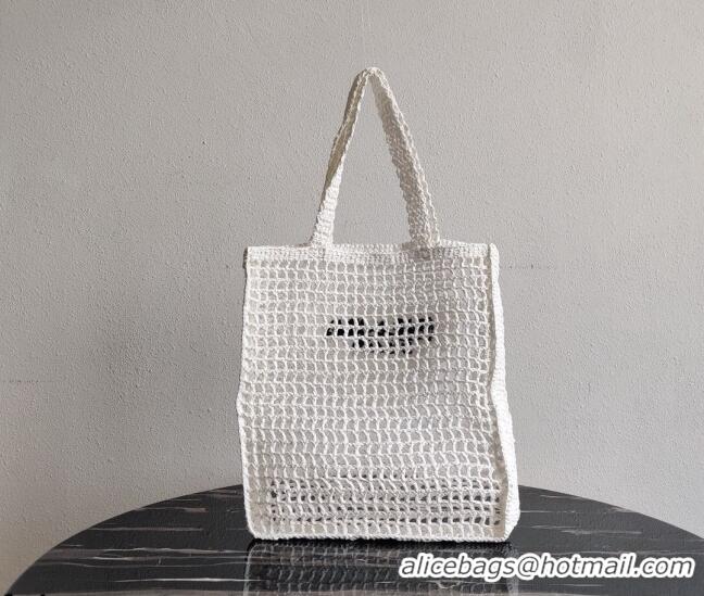 Shop Discount Prada Woven Raffia Tote Bag 1BG393 White 2021