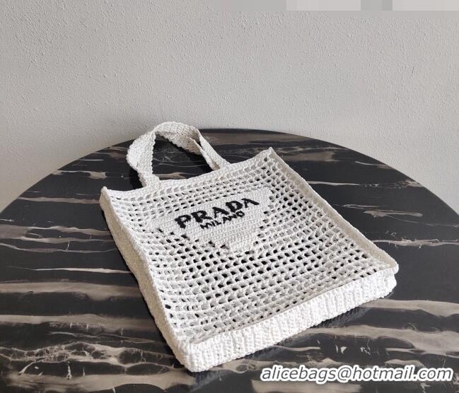 Shop Discount Prada Woven Raffia Tote Bag 1BG393 White 2021