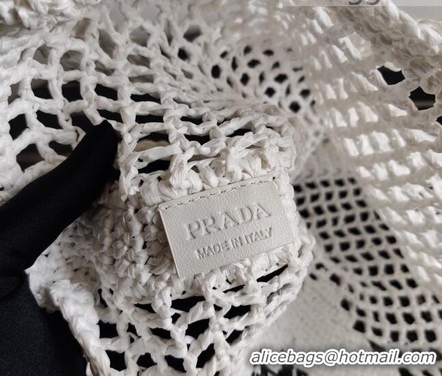 Shop Discount Prada Woven Raffia Tote Bag 1BG393 White 2021