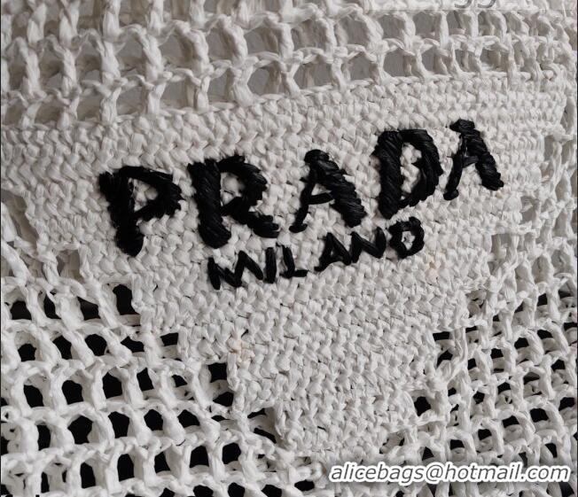 Shop Discount Prada Woven Raffia Tote Bag 1BG393 White 2021