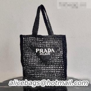 Shop Discount Prada Woven Raffia Tote Bag 1BG393 Black 2021