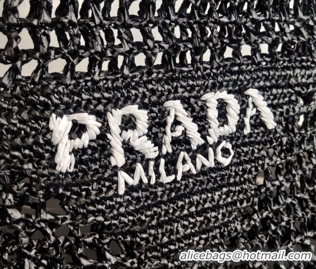 Shop Discount Prada Woven Raffia Tote Bag 1BG393 Black 2021