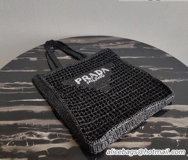 Shop Discount Prada Woven Raffia Tote Bag 1BG393 Black 2021