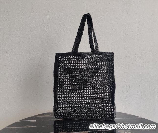 Shop Discount Prada Woven Raffia Tote Bag 1BG393 Black 2021