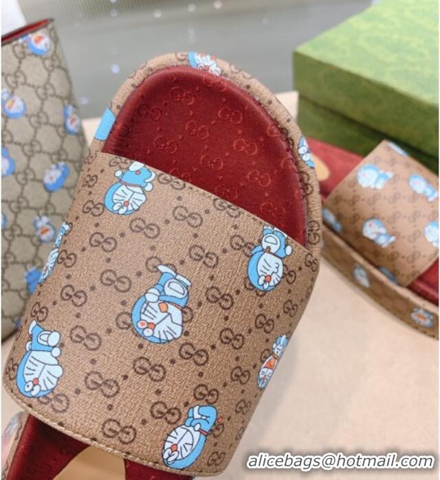 Discount Doraemon x Gucci GG Platform Slide Sandal 573018 Blue 2021