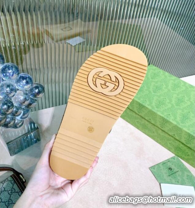 Good Quality Gucci GG Canvas Platform Slide Sandal 573018 Gold 2021