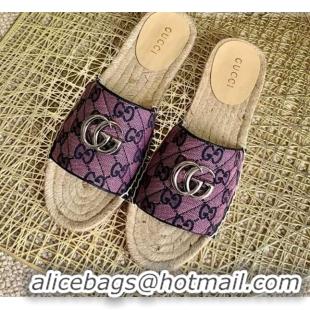 Good Taste Gucci GG Multicolor Canvas Flat Silde Sandals 050675 Purple 2021