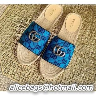 Luxury Cheap Gucci GG Multicolor Canvas Flat Silde Sandals 050675 Blue 2021 