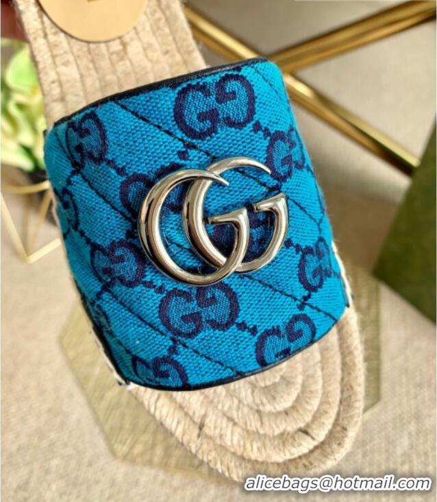 Luxury Cheap Gucci GG Multicolor Canvas Flat Silde Sandals 050675 Blue 2021 