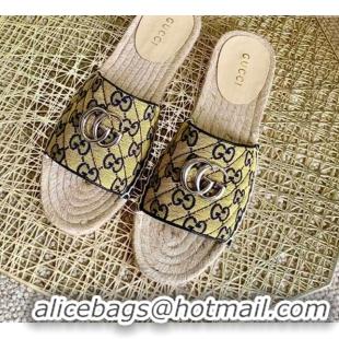 Top Design Gucci GG Multicolor Canvas Flat Silde Sandals 050675 Yellow 2021 