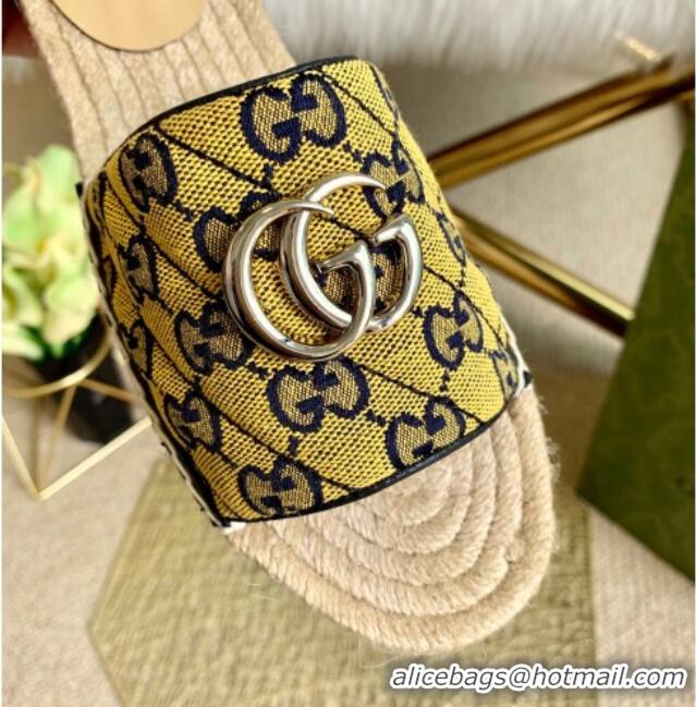 Top Design Gucci GG Multicolor Canvas Flat Silde Sandals 050675 Yellow 2021 