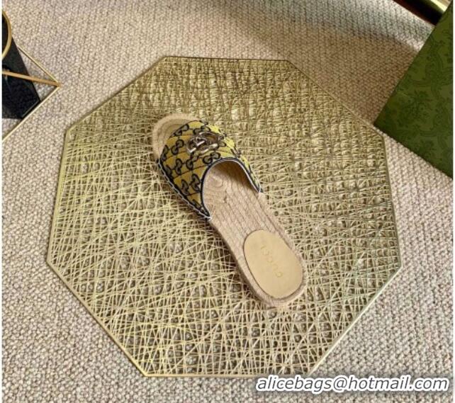 Top Design Gucci GG Multicolor Canvas Flat Silde Sandals 050675 Yellow 2021 