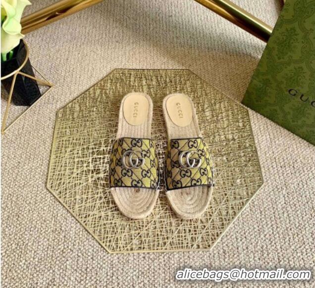 Top Design Gucci GG Multicolor Canvas Flat Silde Sandals 050675 Yellow 2021 