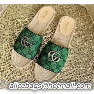 Unique Style Gucci GG Multicolor Canvas Flat Silde Sandals 050675 Green 2021 