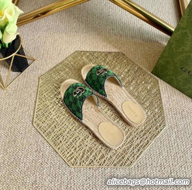 Unique Style Gucci GG Multicolor Canvas Flat Silde Sandals 050675 Green 2021 