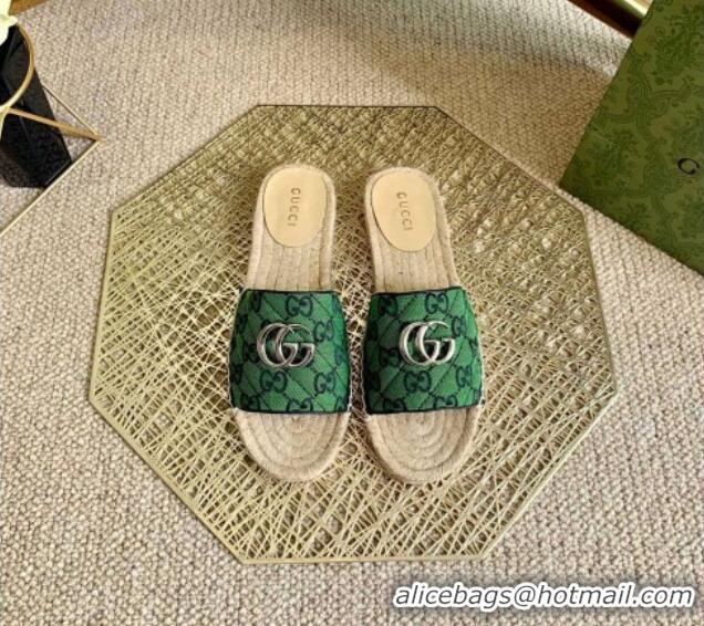 Unique Style Gucci GG Multicolor Canvas Flat Silde Sandals 050675 Green 2021 