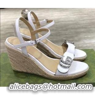 Best Product Gucci GG Lambskin Wedge Sandals 050715 White/Silver 2021