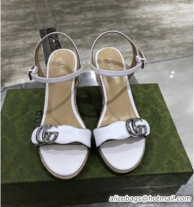 Best Product Gucci GG Lambskin Wedge Sandals 050715 White/Silver 2021