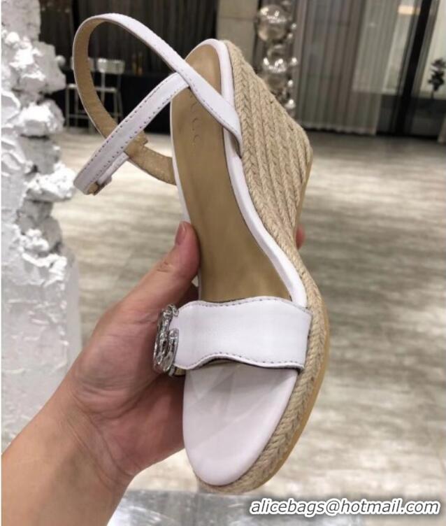 Best Product Gucci GG Lambskin Wedge Sandals 050715 White/Silver 2021