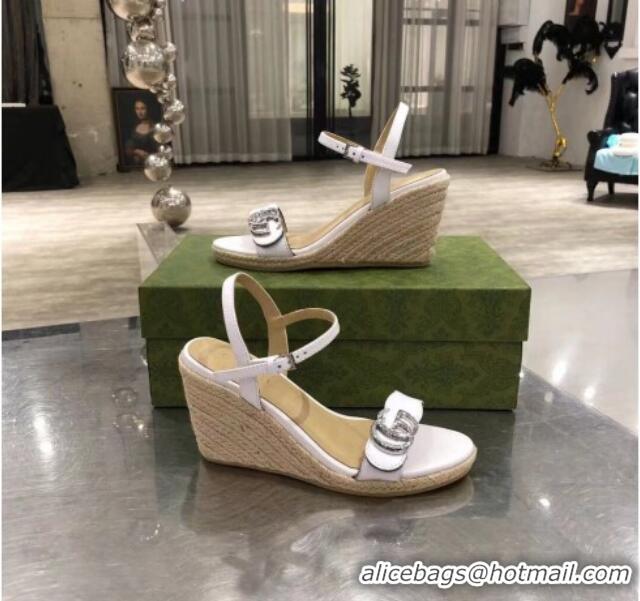 Best Product Gucci GG Lambskin Wedge Sandals 050715 White/Silver 2021