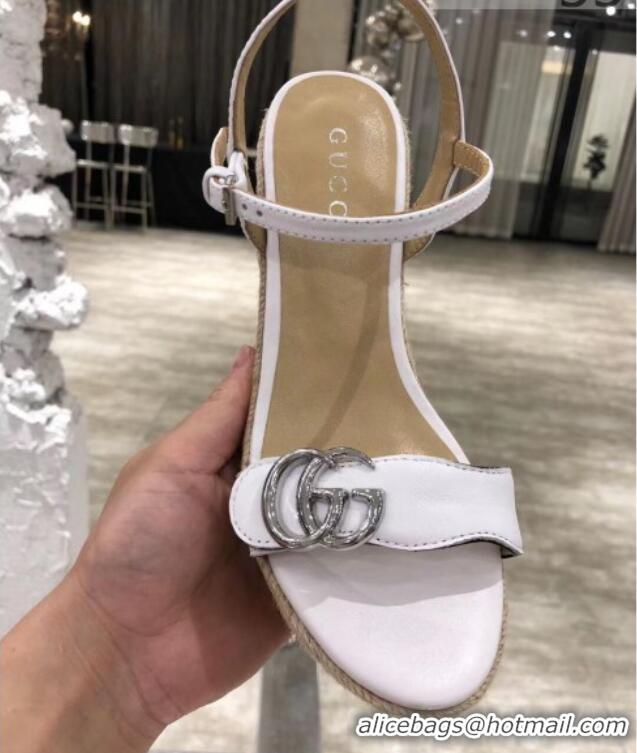 Best Product Gucci GG Lambskin Wedge Sandals 050715 White/Silver 2021