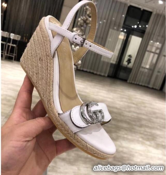 Best Product Gucci GG Lambskin Wedge Sandals 050715 White/Silver 2021