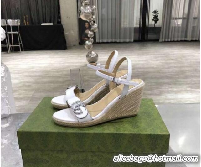 Best Product Gucci GG Lambskin Wedge Sandals 050715 White/Silver 2021