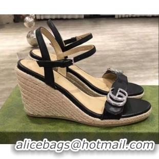 Lower Price Gucci GG Lambskin Wedge Sandals 050715 Black/Silver 2021