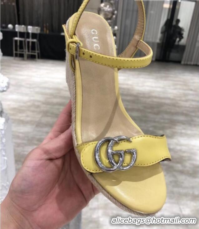 Good Quality Gucci GG Lambskin Wedge Sandals 050715 Yellow/Silver 2021