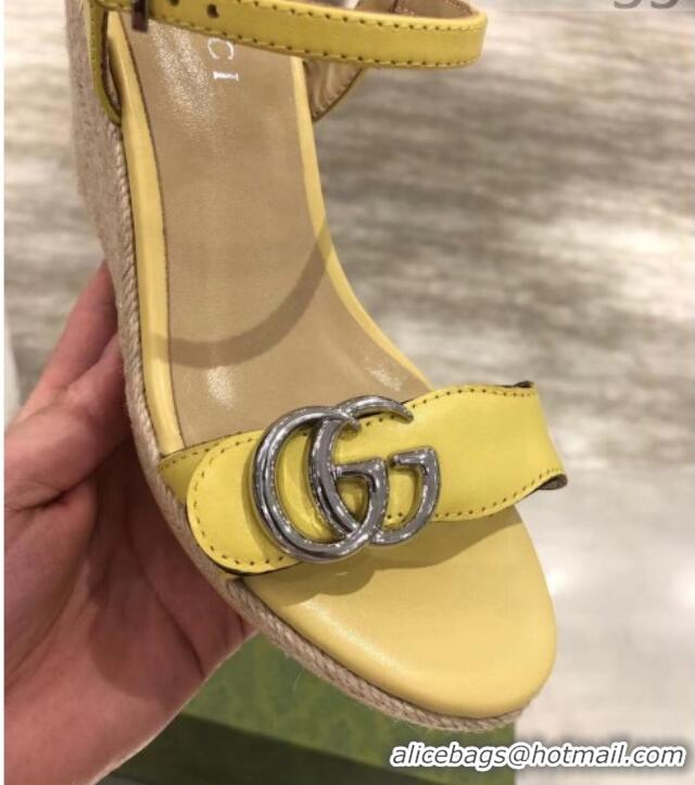 Good Quality Gucci GG Lambskin Wedge Sandals 050715 Yellow/Silver 2021