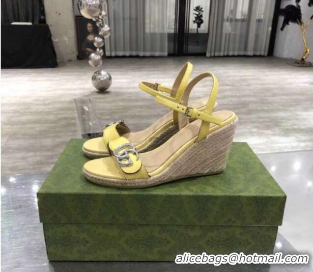 Good Quality Gucci GG Lambskin Wedge Sandals 050715 Yellow/Silver 2021