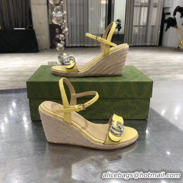 Good Quality Gucci GG Lambskin Wedge Sandals 050715 Yellow/Silver 2021