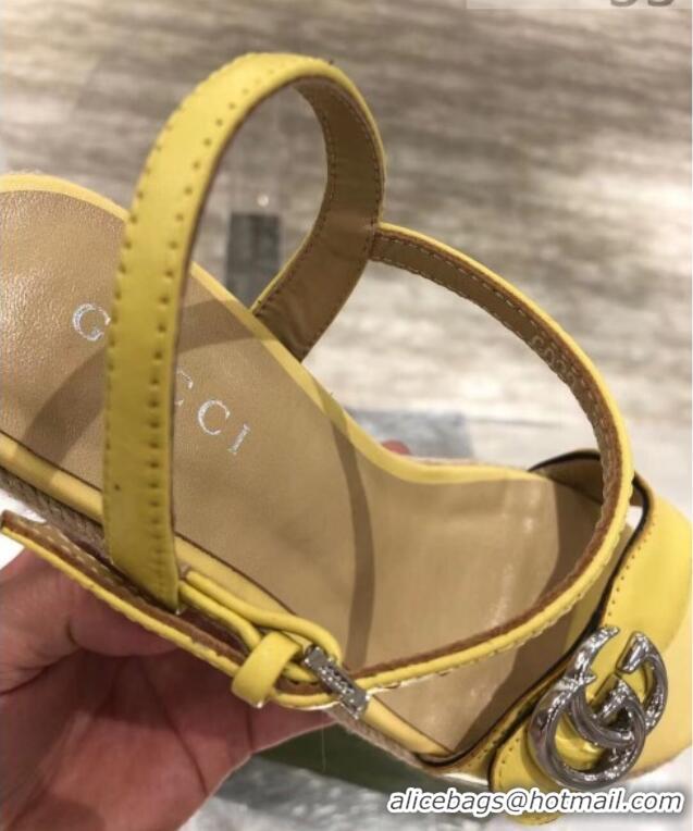 Good Quality Gucci GG Lambskin Wedge Sandals 050715 Yellow/Silver 2021