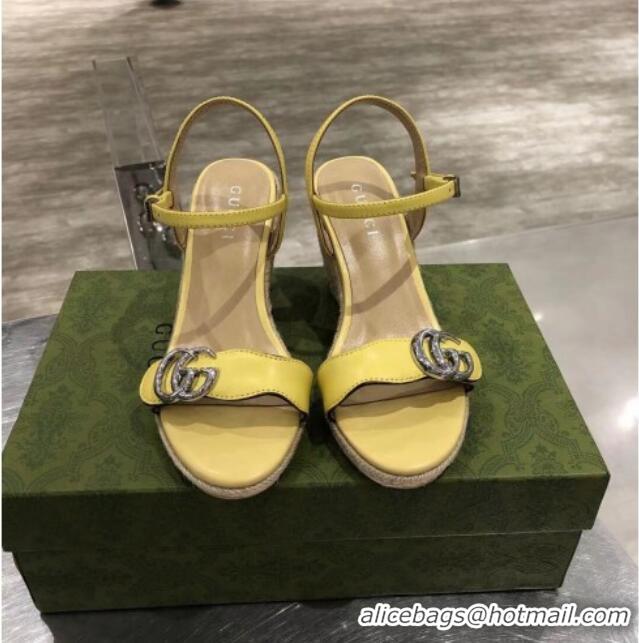 Good Quality Gucci GG Lambskin Wedge Sandals 050715 Yellow/Silver 2021