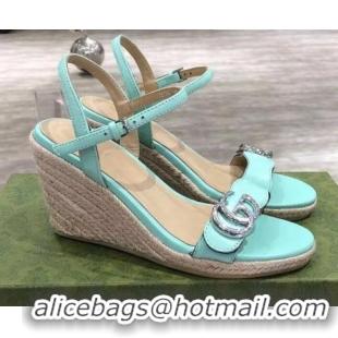 Cheap Price Gucci GG Lambskin Wedge Sandals 050715 Green/Silver 2021