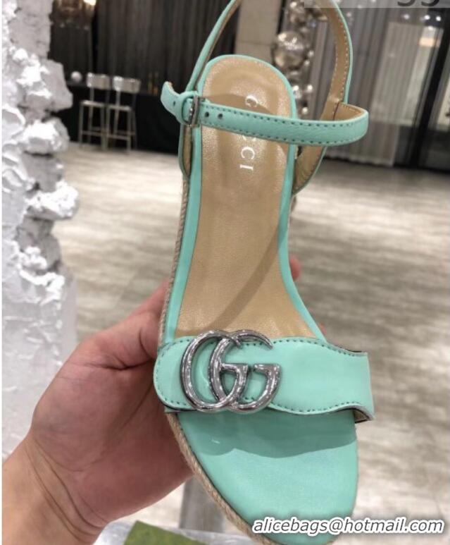 Cheap Price Gucci GG Lambskin Wedge Sandals 050715 Green/Silver 2021