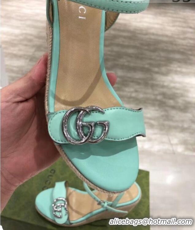 Cheap Price Gucci GG Lambskin Wedge Sandals 050715 Green/Silver 2021