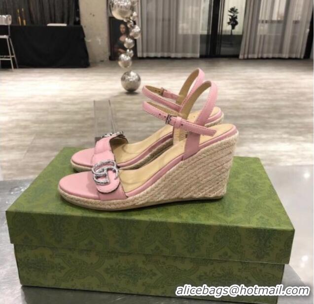 Shop Duplicate Gucci GG Lambskin Wedge Sandals 050715 Pink/Silver 2021