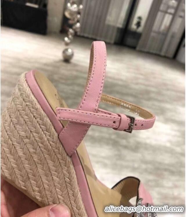 Shop Duplicate Gucci GG Lambskin Wedge Sandals 050715 Pink/Silver 2021