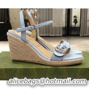 Top Quality Gucci GG Lambskin Wedge Sandals 050715 Blue/Silver 2021