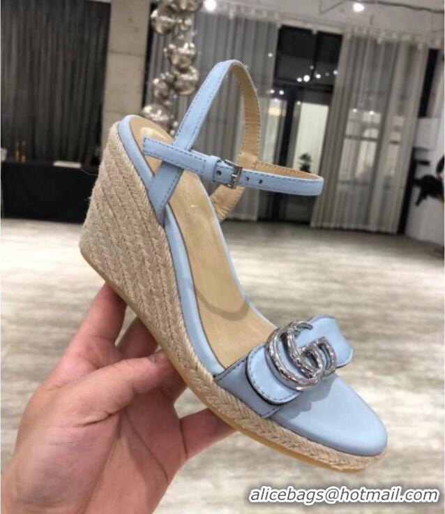 Top Quality Gucci GG Lambskin Wedge Sandals 050715 Blue/Silver 2021