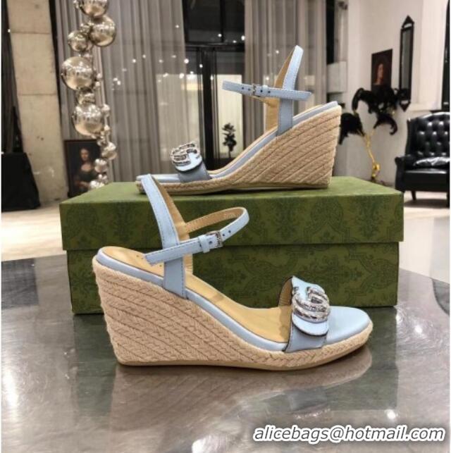 Top Quality Gucci GG Lambskin Wedge Sandals 050715 Blue/Silver 2021