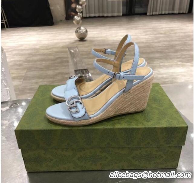 Top Quality Gucci GG Lambskin Wedge Sandals 050715 Blue/Silver 2021