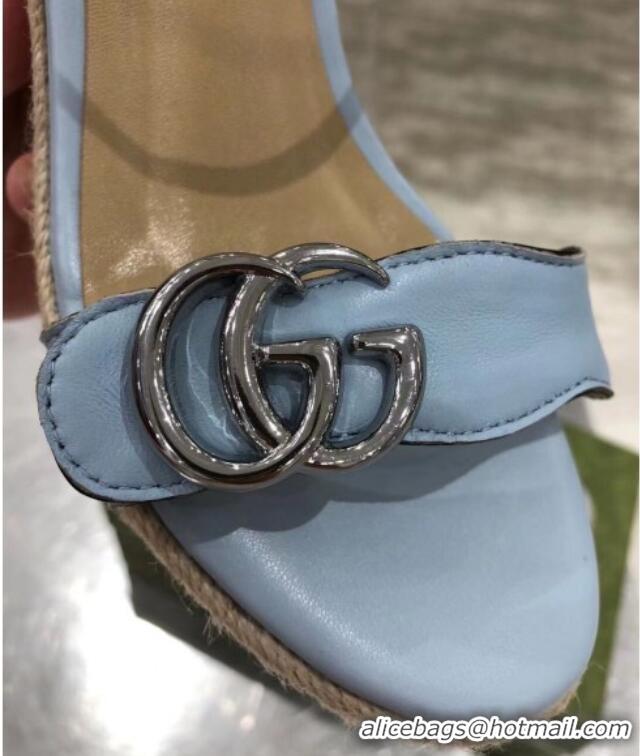 Top Quality Gucci GG Lambskin Wedge Sandals 050715 Blue/Silver 2021