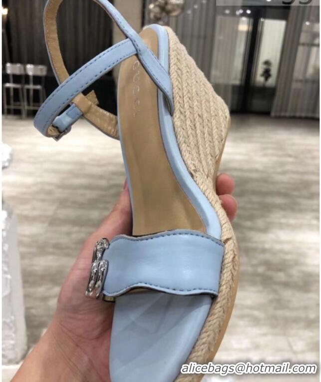 Top Quality Gucci GG Lambskin Wedge Sandals 050715 Blue/Silver 2021