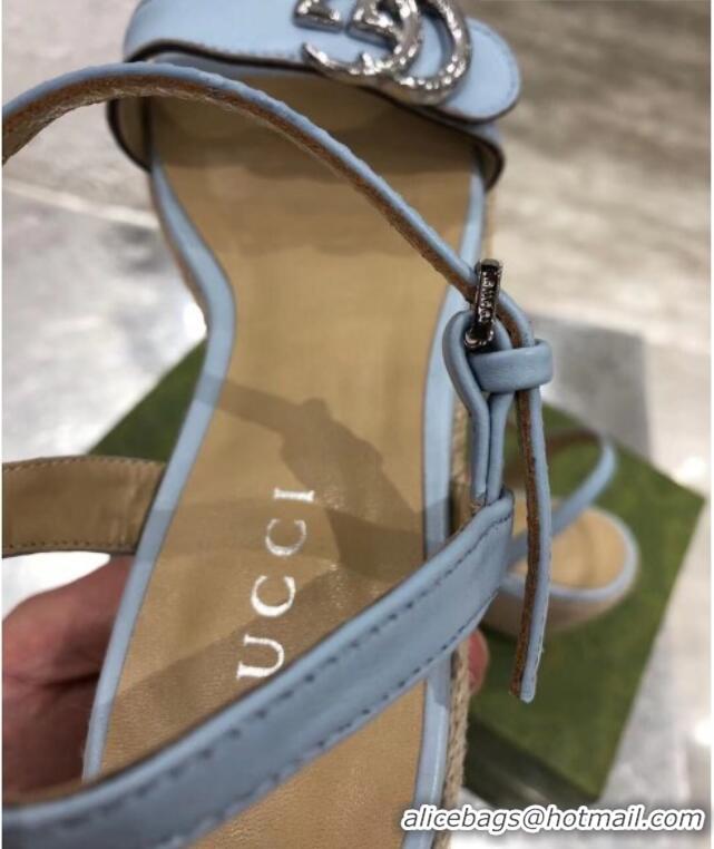 Top Quality Gucci GG Lambskin Wedge Sandals 050715 Blue/Silver 2021